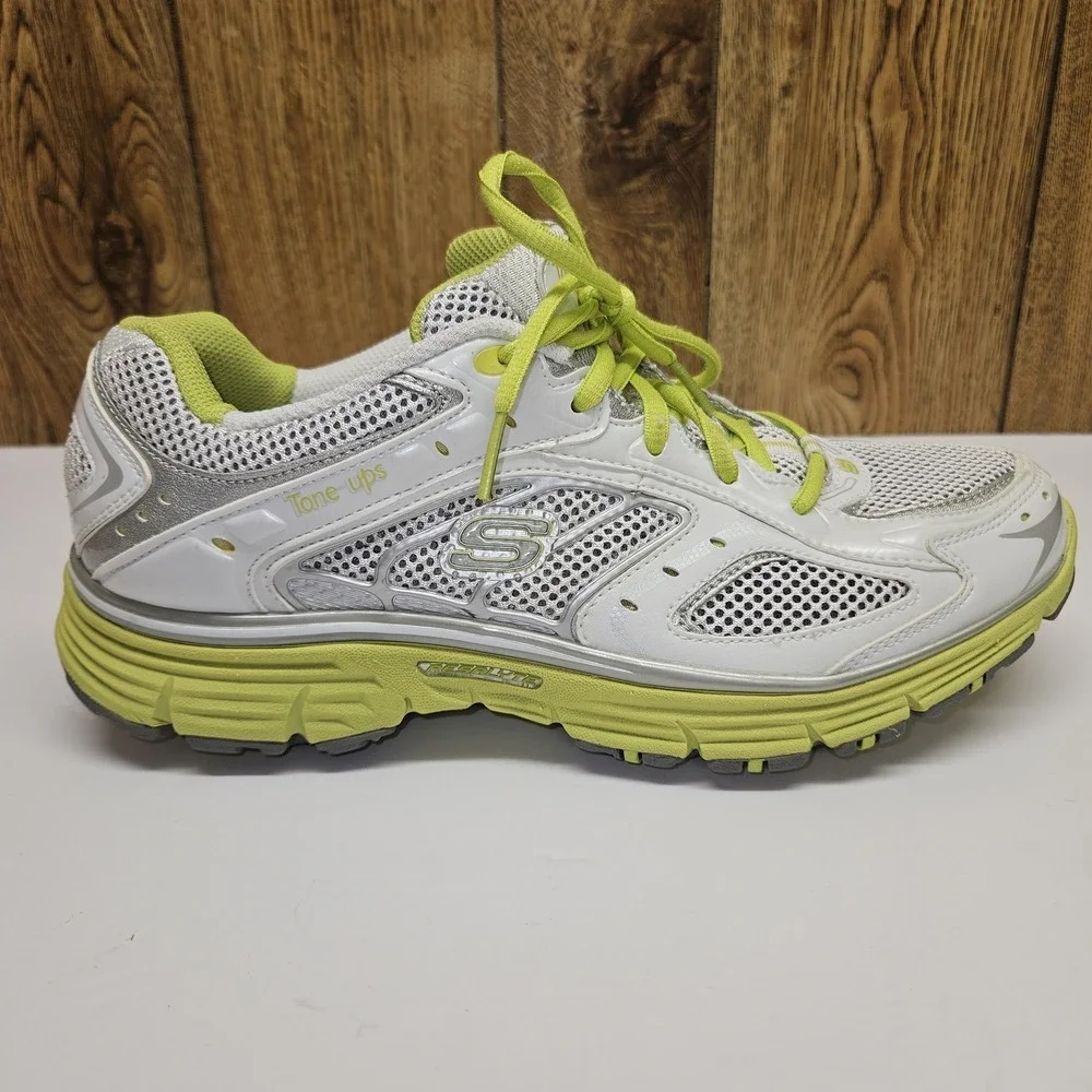 Skechers Tone Ups Shoes Womens Size 10 White Lime Resalyte Walking Athletic Mesh
